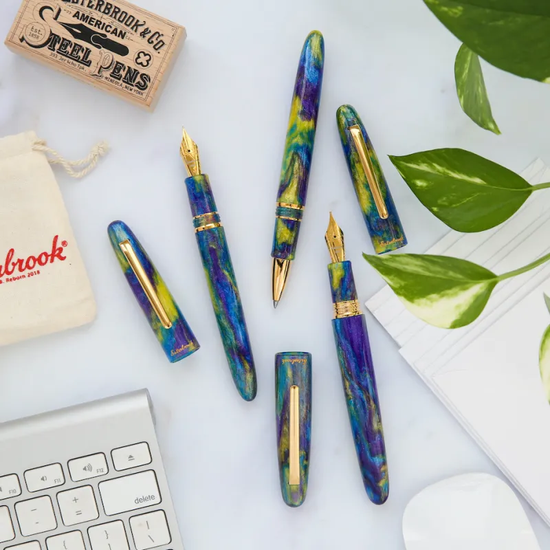 Esterbrook Rollerball<Estie Peacock ESPP17 Regular Size Gold Trim Rollerball Pen