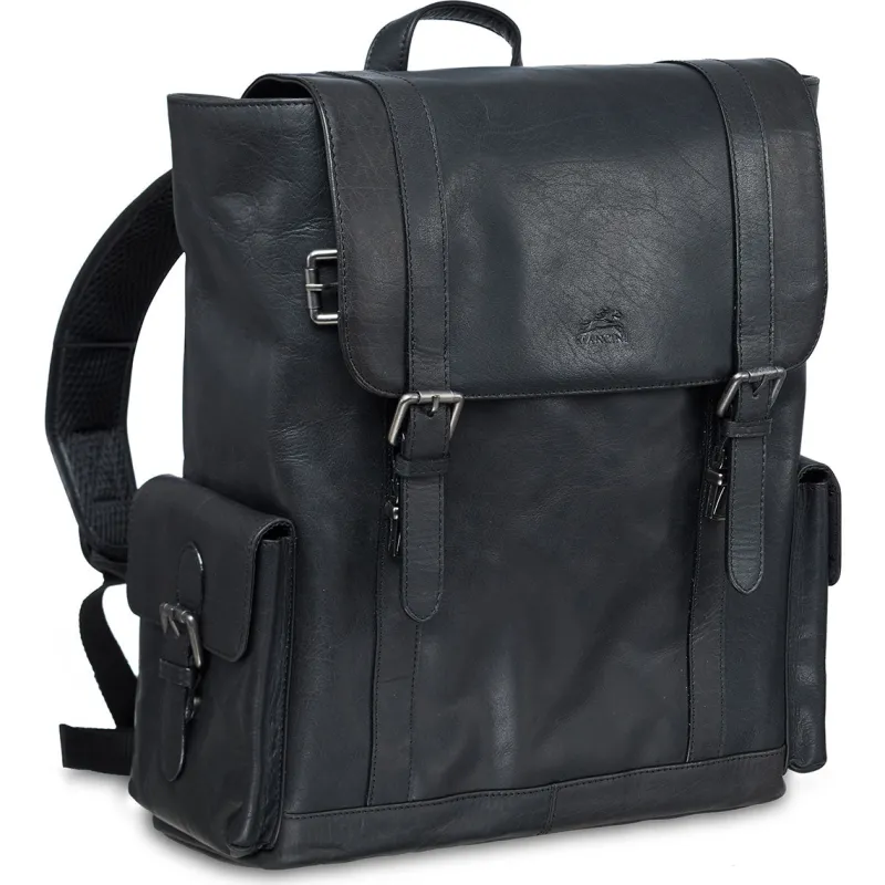 Mancini Portfolios|Attaches & Briefcases<Leather Backpack for 15'' Laptop, 12.75" x 5.25" x 14.5", Blac