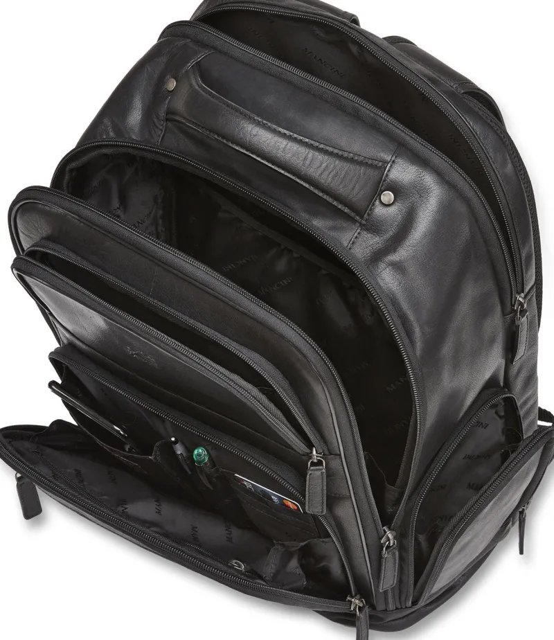 Mancini Portfolios|Business Cases<Leather Backpack for 15.6" Laptop with RFID Secure Pocket, 12.