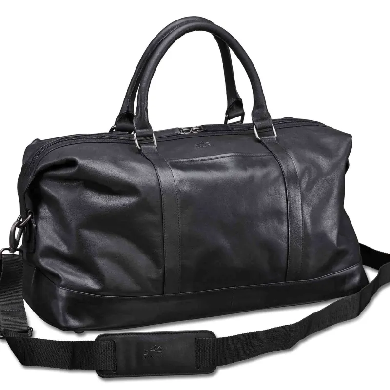 Mancini Portfolios|Attaches & Briefcases<Leather Carry-on Duffle Bag, 20" x 10" x 12", Black