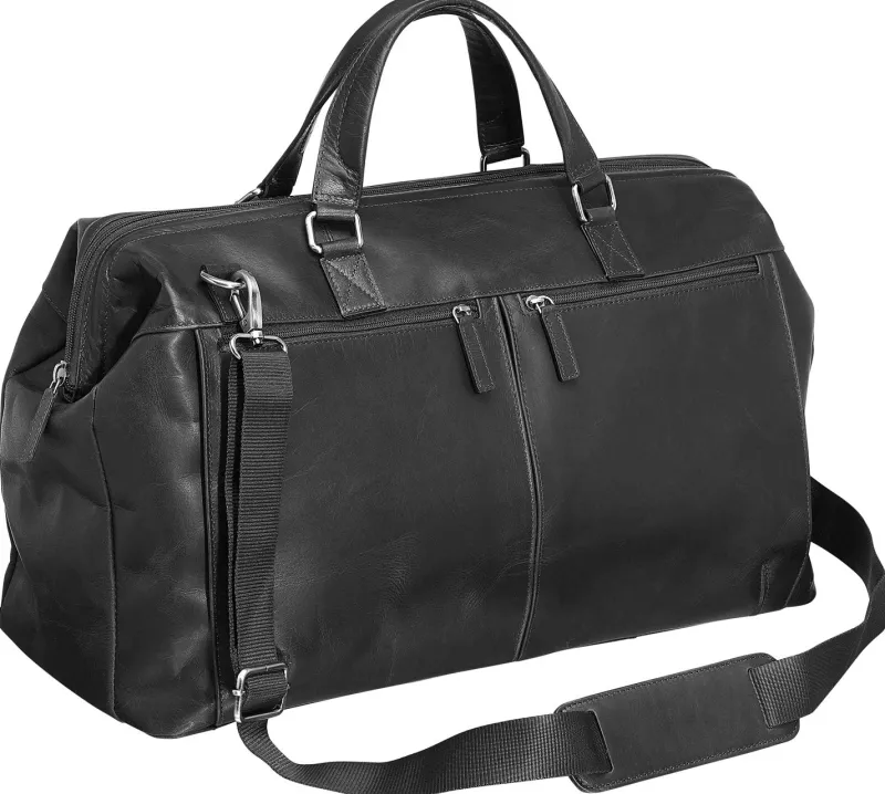 Mancini Portfolios|Attaches & Briefcases<Leather Classic Carry-on Duffle Bag, 20" x 10" x 13.5", Black