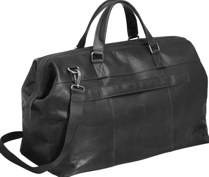 Mancini Portfolios|Attaches & Briefcases<Leather Classic Carry-on Duffle Bag, 20" x 10" x 13.5", Black