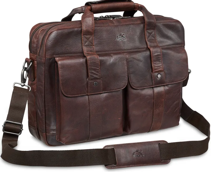 Mancini Portfolios|Business Cases<Leather Double Compartment Briefcase for 15.6" Laptop with RFI