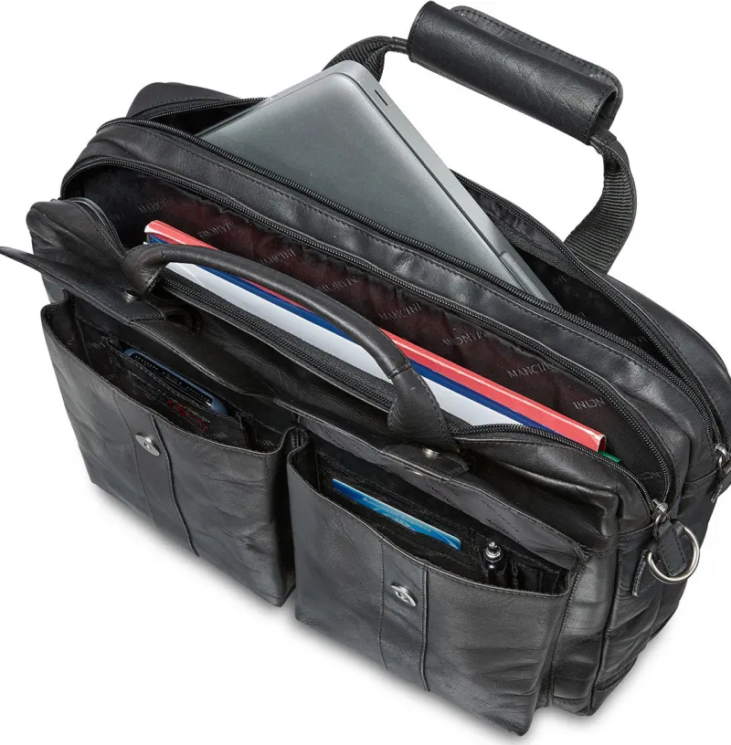 Mancini Portfolios|Attaches & Briefcases<Leather Double Compartment Briefcase for 15.6" Laptop with RFI