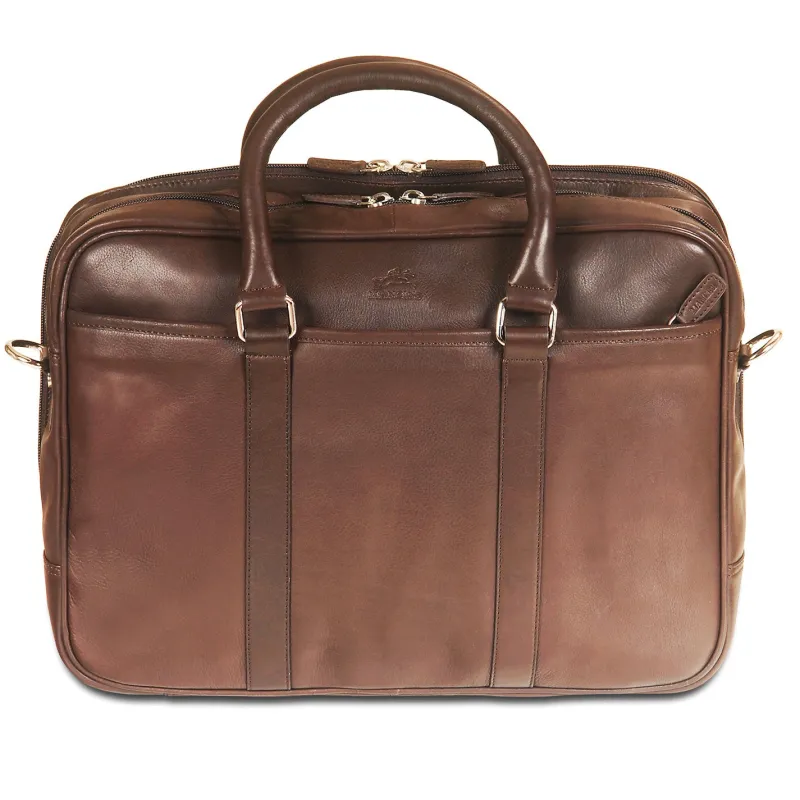 Mancini Portfolios|Business Cases<Leather Double Compartment Zippered Briefcase for 15.6" Laptop