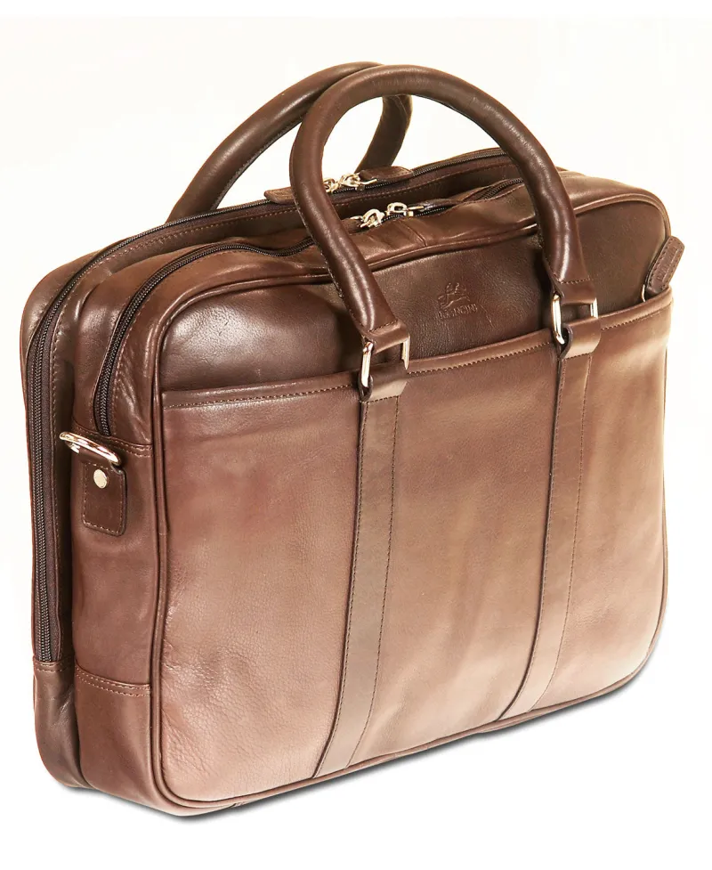 Mancini Portfolios|Business Cases<Leather Double Compartment Zippered Briefcase for 15.6" Laptop