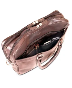 Mancini Portfolios|Business Cases<Leather Double Compartment Zippered Briefcase for 15.6" Laptop