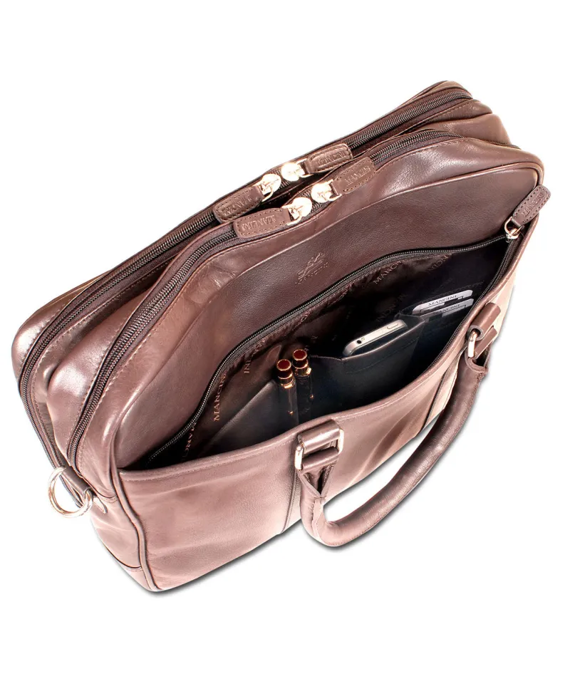 Mancini Portfolios|Business Cases<Leather Double Compartment Zippered Briefcase for 15.6" Laptop