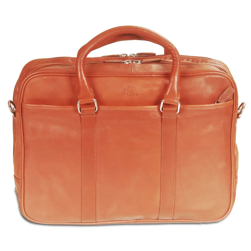 Mancini Portfolios|Business Cases<Leather Double Compartment Zippered Briefcase for 15.6" Laptop