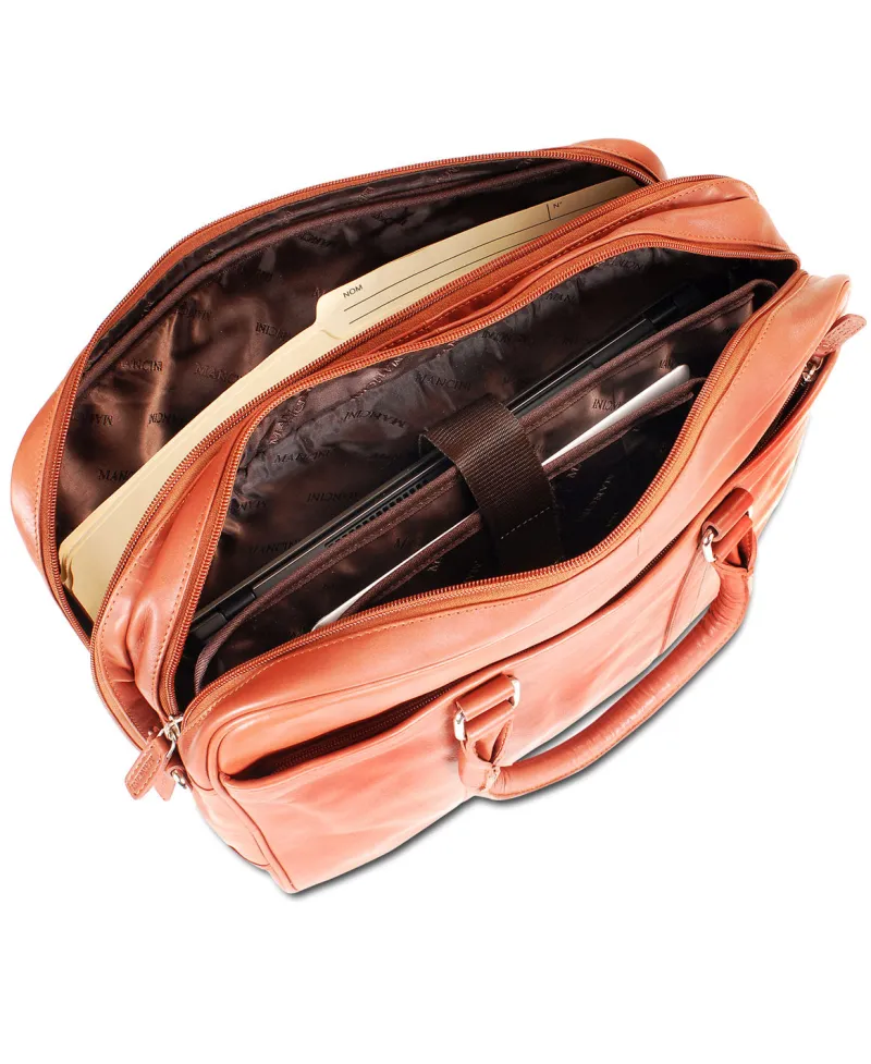 Mancini Portfolios|Business Cases<Leather Double Compartment Zippered Briefcase for 15.6" Laptop