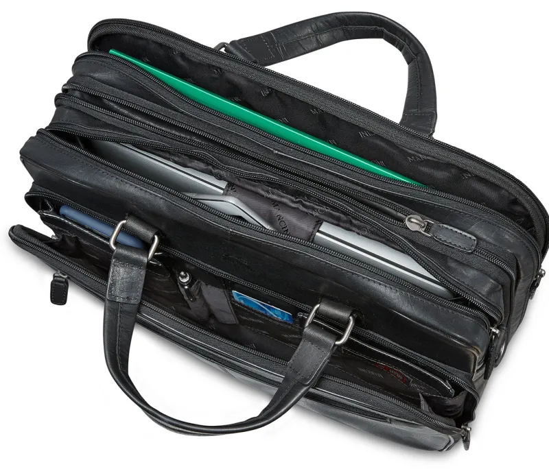 Mancini Portfolios|Business Cases<Leather Expandable Double Compartment Briefcase for 15.6'' Lap