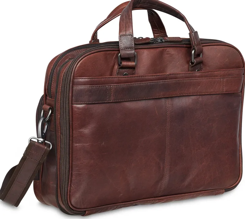 Mancini Portfolios|Business Cases<Leather Expandable Double Compartment Briefcase for 15.6'' Lap