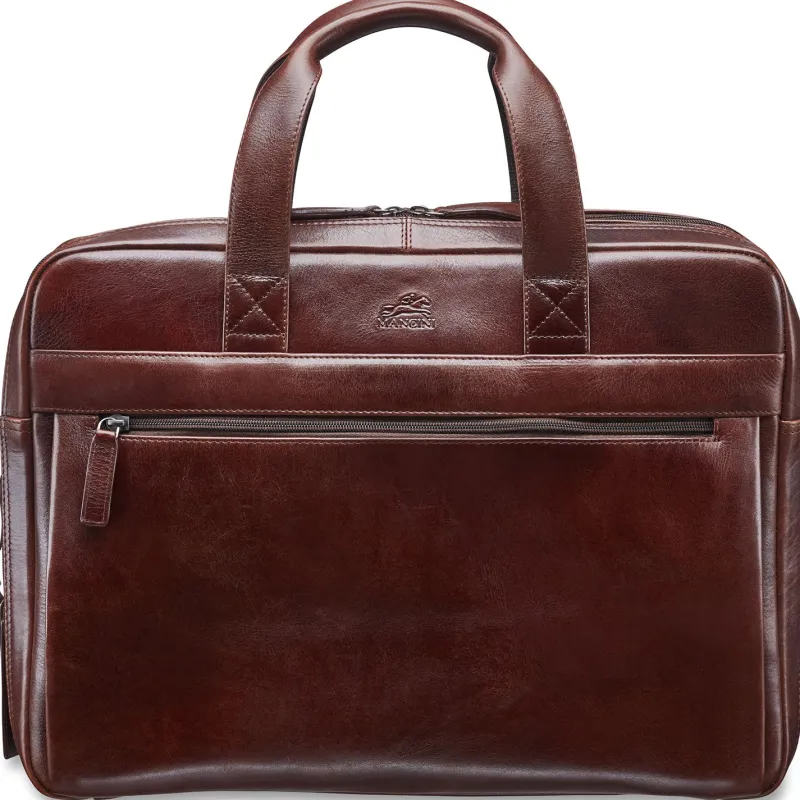 Mancini Portfolios|Business Cases<Leather Laptop Double Compartment Briefcase Brown