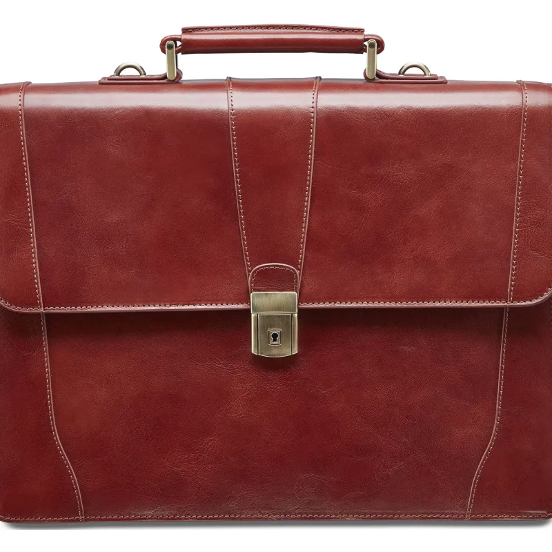 Mancini Portfolios|Business Cases<Leather Signature Double Compartment Briefcase 95898 Brown