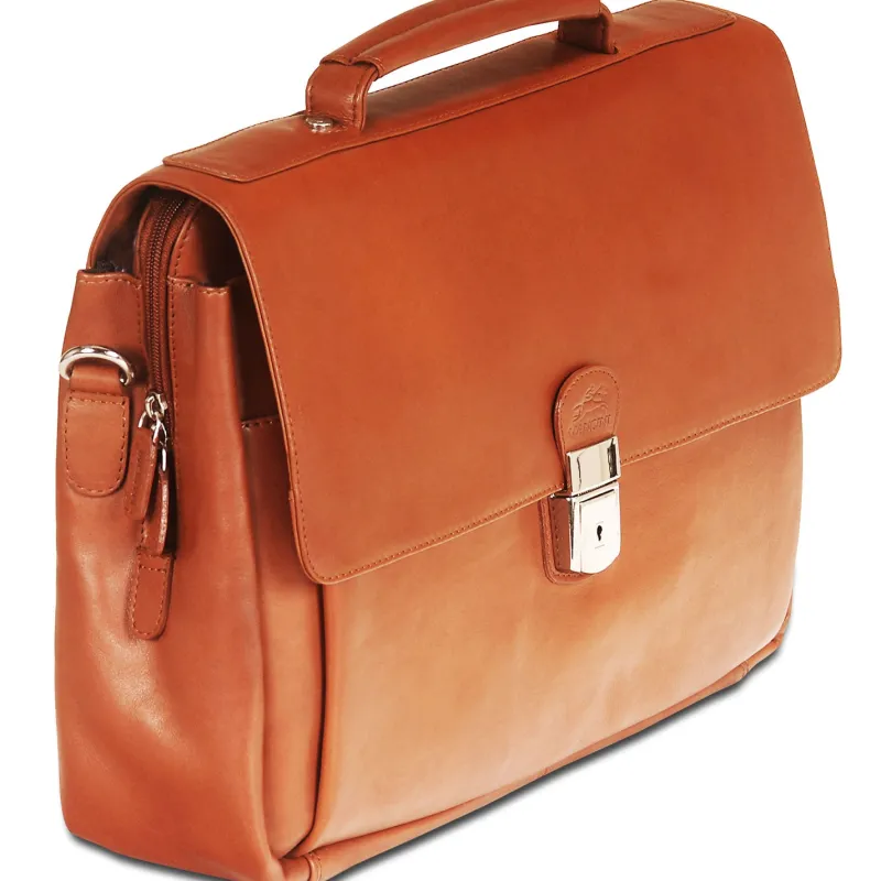 Mancini Portfolios|Business Cases<Leather Triple Compartment Flap Briefcase for 15" Laptop / Tab