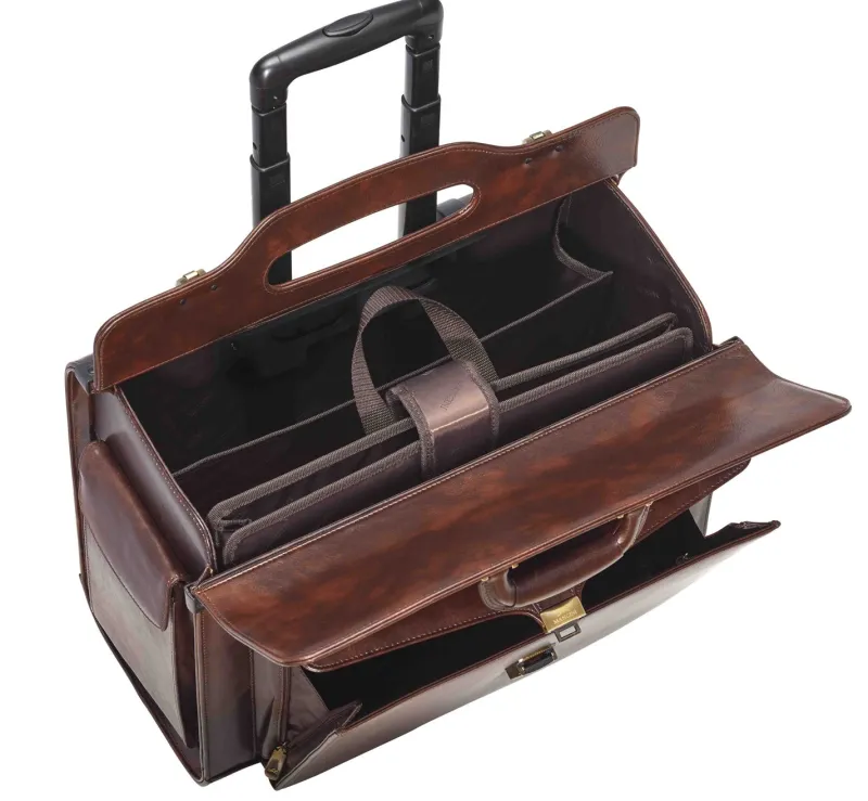 Mancini Portfolios|Business Cases<Leather Vanizia Deluxe Wheeled Catalog Case Brown