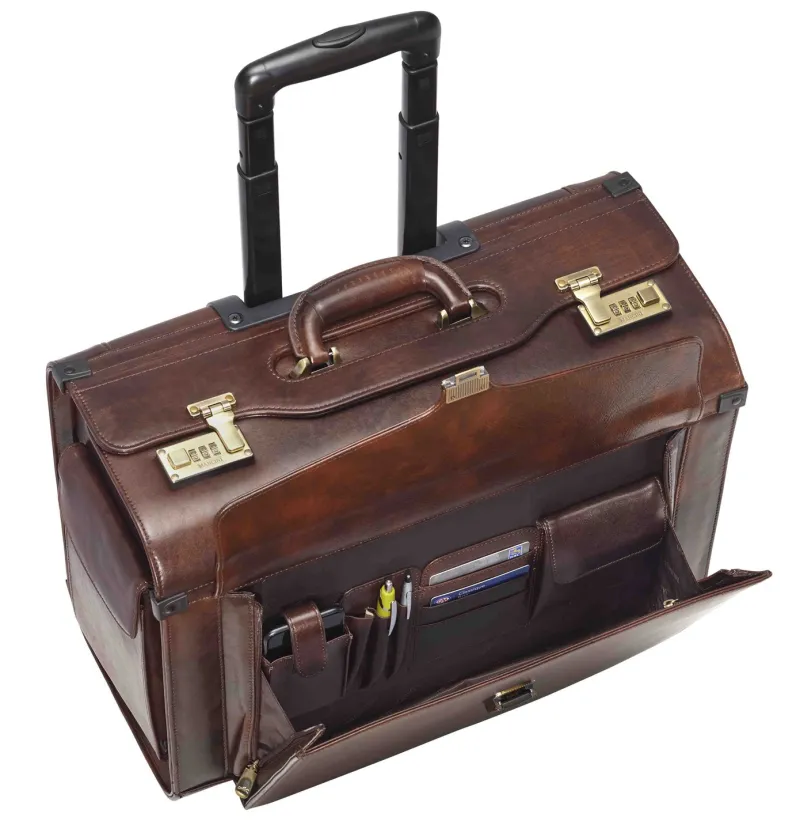 Mancini Portfolios|Business Cases<Leather Vanizia Deluxe Wheeled Catalog Case Brown
