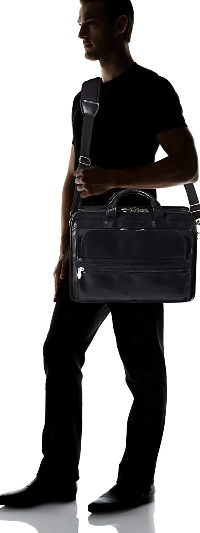 McKlein Business Cases<USA P Series Elston 15.6 Inch Leather Double Compartment Lapto Black