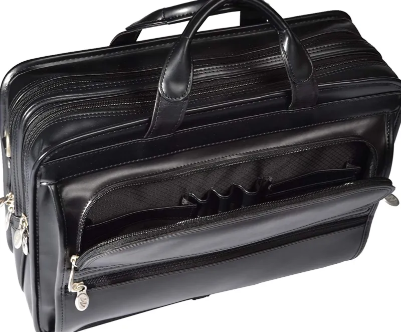 McKlein Business Cases<USA P Series Elston 15.6 Inch Leather Double Compartment Lapto Black