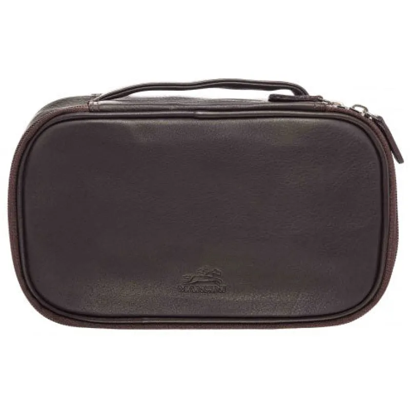 Mancini Portfolios|Attaches & Briefcases<Medium Zippered Toiletry Bag, 10" x 5.5" x 3", Brown