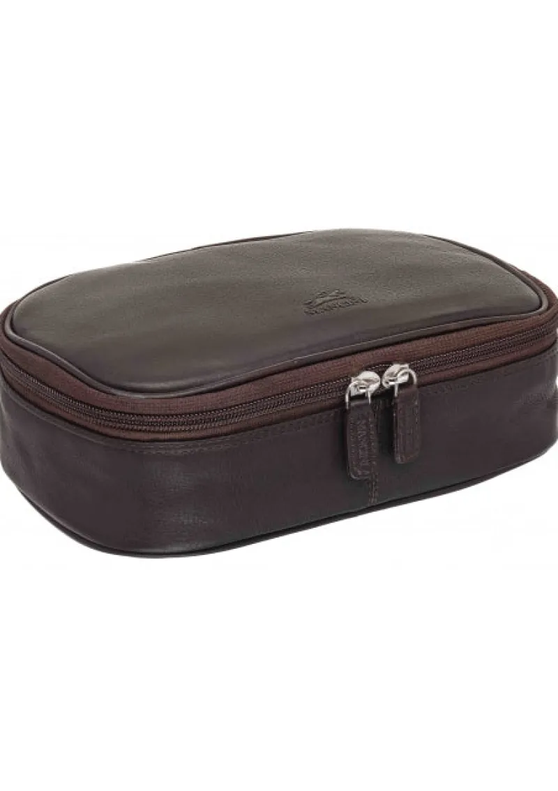 Mancini Portfolios|Attaches & Briefcases<Medium Zippered Toiletry Bag, 10" x 5.5" x 3", Brown