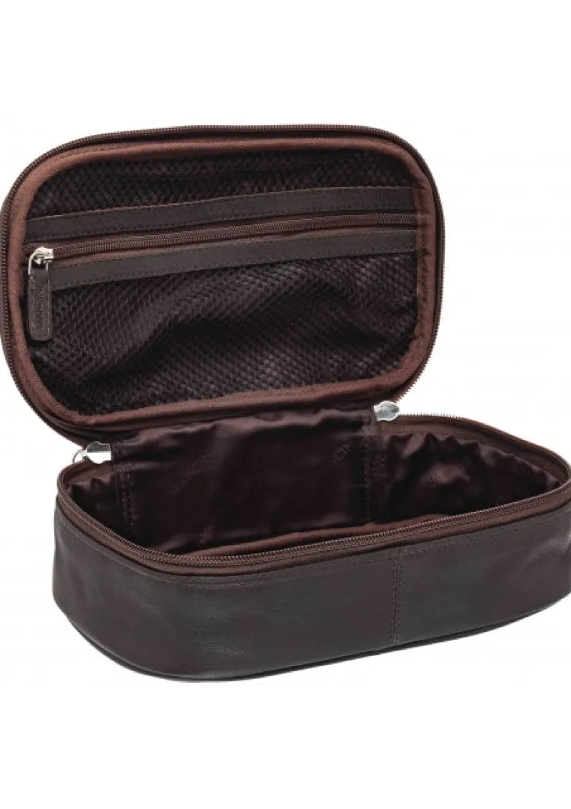 Mancini Portfolios|Attaches & Briefcases<Medium Zippered Toiletry Bag, 10" x 5.5" x 3", Brown