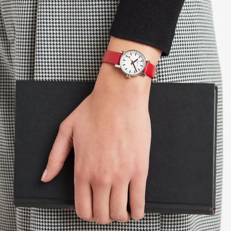 Mondaine Women's Watches<EVO2 26 MM Watch, RED VEGAN GRAPE LEATHER | Altman Luggage