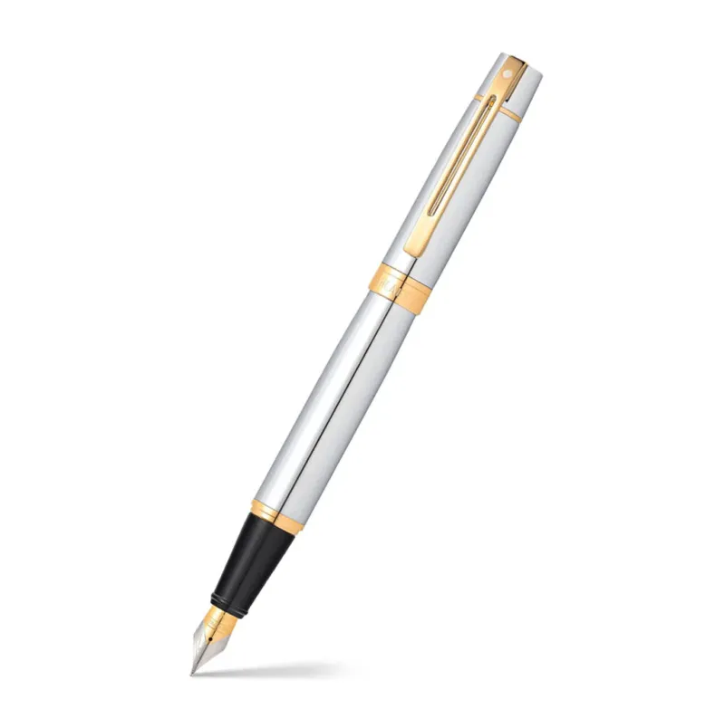 Sheaffer Fountain<300 Bright Chrome Fountain Pen With Gold Trims