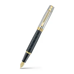 Sheaffer Fountain<300 ENGRAVED BLACK AND SHINY CHROME CAP GOLD TRIM Fountain Pen