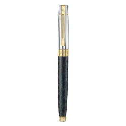 Sheaffer Fountain<300 ENGRAVED BLACK AND SHINY CHROME CAP GOLD TRIM Fountain Pen