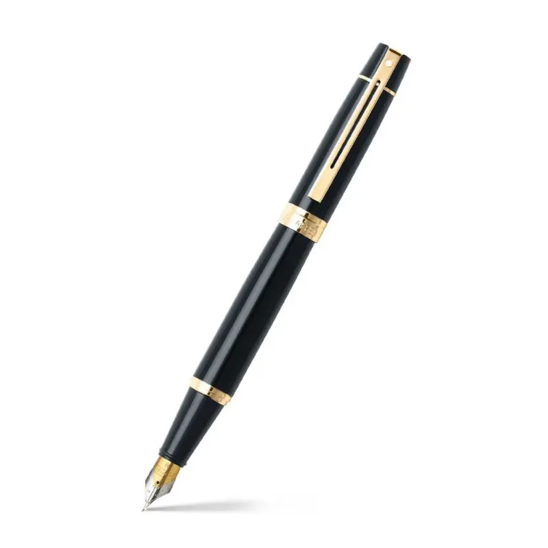Sheaffer Fountain<300 Glossy Black Fountain Pen With Gold Trims