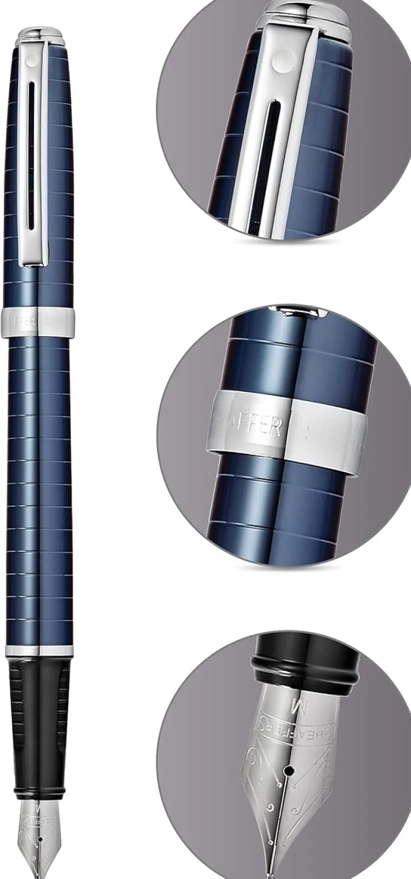 Sheaffer Pen Closeouts|Fountain<Prelude Deep Blue Horizontal Line Engraving Fountain Pen